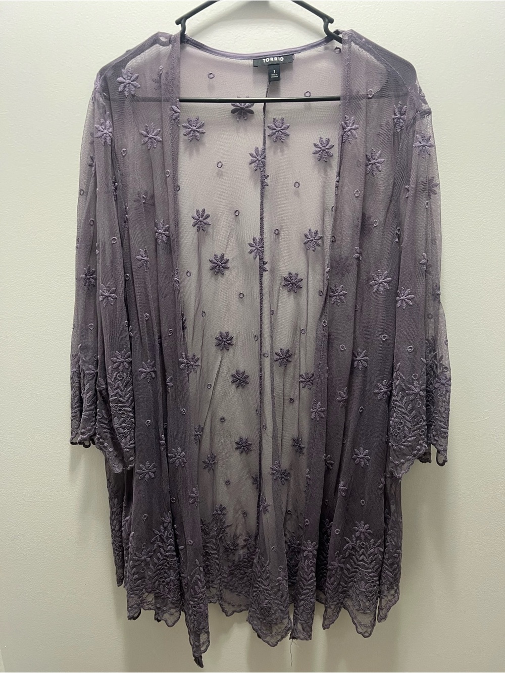 torrid lilac embroidered sheer kimono